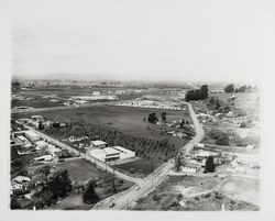 Intersection of Mendocino Avenue and Russell Avenue from the air facing northwest, Santa Rosa, California, 1967