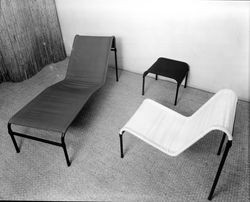 Canvas and wrought iron patio furniture at Santa Rosa Tent and Awning, Santa Rosa, California, 1958