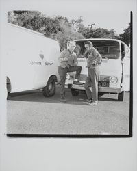 Young America Homes service vans and employees, Santa Rosa, California, 1970