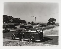 Fire truck on Baja Court at Monte Verde Drive, Santa Rosa, California, 1959