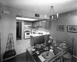 Dining room and kitchen at Mission Point, Sonoma, California, 1966