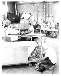 Men working with sheet metal, Santa Rosa, California, 1965