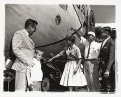 Marie Hindringer, Miss Sonoma County christening an airplane and Coddingtown Airport, Santa Rosa , California, 1960