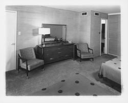 Guest room at the Flamingo Hotel, Santa Rosa, California, 1959