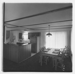 Living room, dining and kitchen area of an Irontree Home, Santa Rosa, California, 1972