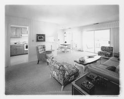 Living rooms of model homes at Wikiup, Santa Rosa, California, 1967