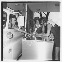 Opening of the drive-through at the Coddingtown Branch of the Exchange Bank, Santa Rosa, California, 1971