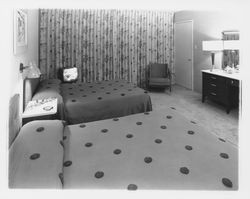 Guest room at the Flamingo Hotel, Santa Rosa, California, 1959