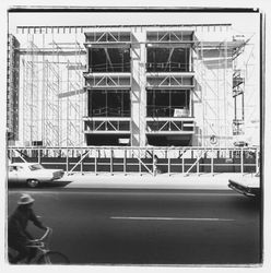 Scaffolding on the Fourth Street wall of the new Exchange Bank building, 545 Fourth Street, Santa Rosa, California, 1971