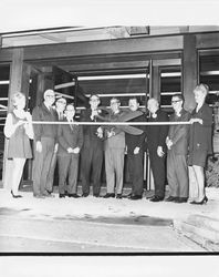 Ribbon cutting for reopening of Exchange Bank at Montgomery Village, Santa Rosa , California, 1969