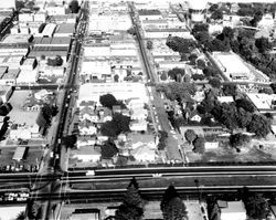 Santa Rosa, California, looking east from Highway 101 between 3rd and 2nd Streets (aerial view), September 25, 1962