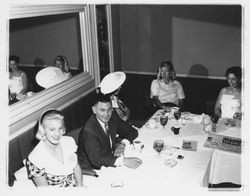 Miss Sonoma County candidates and judges in the Topaz Room, Santa Rosa, California, 1959