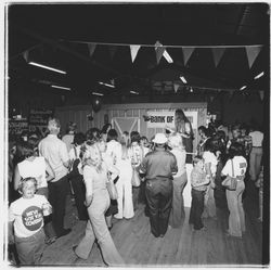 Fair-goers gather at the Bank of Marin booth at the Sonoma-Marin Fair, Petaluma, California, 1978