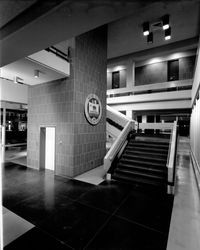 Stairway and Bear Flag mosaic inside the Sonoma County Hall of Justice, Santa Rosa, California, 1968