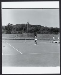 Playing tennis at Howarth Park, Santa Rosa, California, 1970