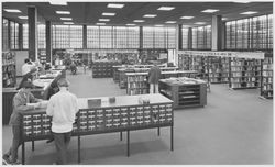 Earth Day banners at the Santa Rosa-Sonoma County Free Public Library, Santa Rosa, California, April 22, 1970