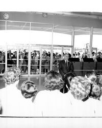 Mayor Gerald Poznanovich speaking at grand opening of K-Mart discount department store