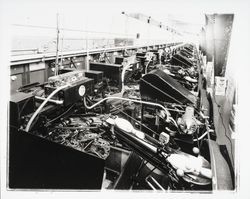 Pin setting equipment at Holiday Bowl, Santa Rosa, California, 1959