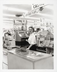 Barbara Neeley, cashier at W.T. Grant, Santa Rosa, California, 1959