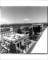 Aerial view of downtown Santa Rosa, California, looking northeast from 3rd & B Streets, 1981