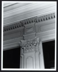 Detail of ornamental plaster work at pilaster in lobby of Post Office, Santa Rosa, California, Nov. 10, 1977