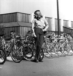 Mattei Brothers men's and women's fashions modeled amongst the bicycles at Sonoma State