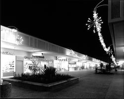 Exterior views of Coddingtown Shopping Center at Christmas, Santa Rosa, California, March 18, 1962