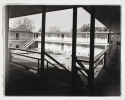 Pool area at Samson Villa Apartments, Santa Rosa, California, 1959