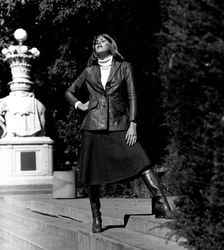 Mattei Brothers men's and women's fashions modeled outdoors at the Golden Gate Park Conservatory