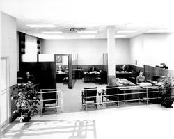 Information desk and office area at Exchange Bank's downtown office, Santa Rosa, California, 1962