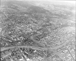 Aerial view looking northeast over the Highway 12 and Highway 101 interchange, Santa Rosa, California, 1964