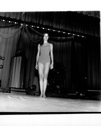 Rhonda Severy--Miss Sonoma County of 1971--in bathing suit competition, Santa Rosa, California, 1971