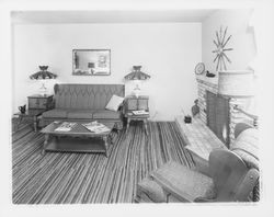 Living rooms in model homes on Allison Drive, Rohnert Park, California, 1958