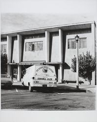 Sonoma Cheese Factory truck parked in front of the Cheese Factory, Sonoma, California, 1972
