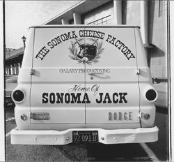 Sonoma Cheese Factory truck parked in front of the Cheese Factory, Sonoma, California, 1972