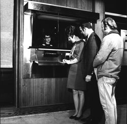 Walk-up window at Exchange Bank, Santa Rosa, California, 1970