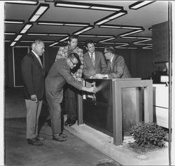 Toll collecting machine at the Second and D Street Parking Garage, Santa Rosa, California, 1970