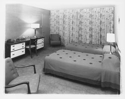 Guest room at the Flamingo Hotel, Santa Rosa, California, 1959