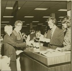 Wine tasting at Sears opening day celebration, Santa Rosa, California, 1980