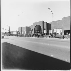 Crowds gathering outside Santa Rosa Plaza on opening day, Santa Rosa, California, 1982