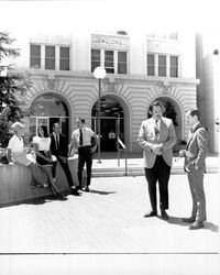 Empire College students in front of Empire Building, Santa Rosa, California, 1970