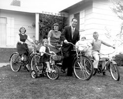 Michael Gregg family on bicycles, Santa Rosa, California, 1961