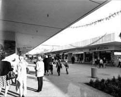 Exterior views of Coddingtown Shopping Center at Christmas, Santa Rosa, California, March 18, 1962