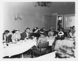 Miss Sonoma County candidates and judges in the Topaz Room, Santa Rosa, California, 1959