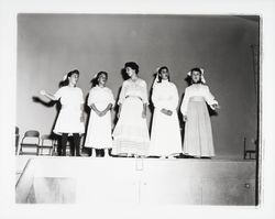 Girls on stage at Village School, Santa Rosa, California, 1959