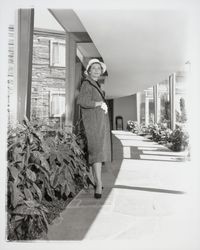 Herringbone coat modeled at a fashion show at the Flamingo Hotel, Santa Rosa, California, 1958