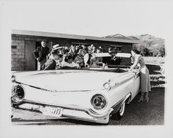 Chonne Patton with group of friends and her new Ford Fairlane convertible, Santa Rosa, California, 1959