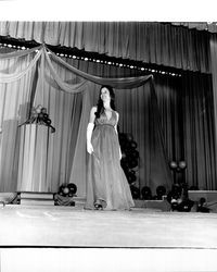 Rene Beck in the Miss Sonoma County evening gown competition, Santa Rosa, California, 1971