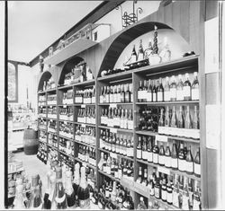 Wine display at the Sonoma Cheese Factory, Sonoma, California, 1972