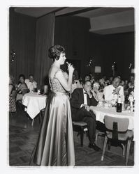 Susan Spann singing at the Orchid Ladies Auxiliary Black and White Ball, Santa Rosa, California, 1962